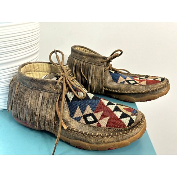 Twisted X Shoes - Twisted X Boots Bomber Tribal Pattern Leather Fringe Moccasin Size 6.5